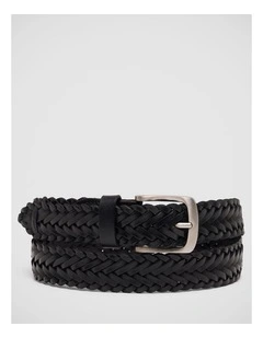 Lewis Mens Leather Plaited Belt in Black