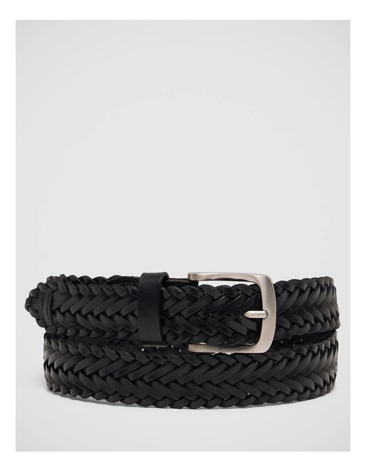 Lewis Mens Leather Plaited Belt in Black image 1