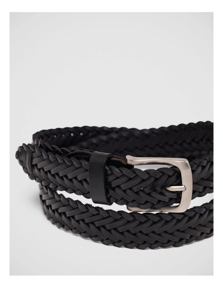 Lewis Mens Leather Plaited Belt in Black image 2