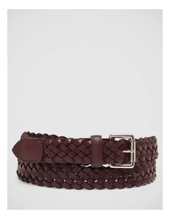 Brixton Mens Leather Plaited Belt in Hickory