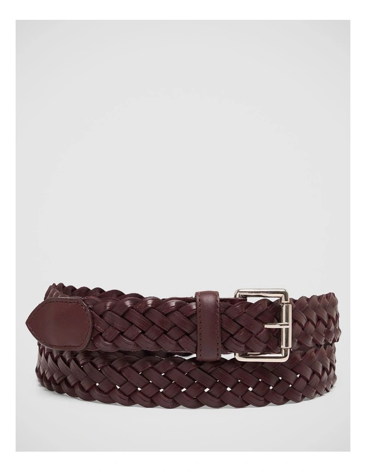 Brixton Mens Leather Plaited Belt in Hickory image 1