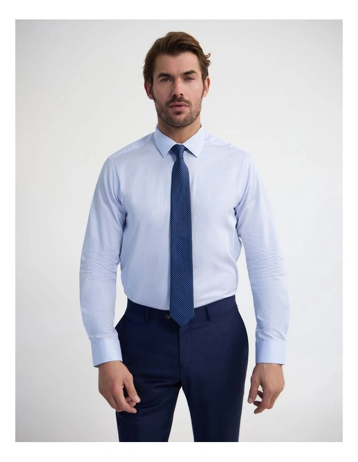 Beckton Slim Fit Cotton Shirt in Sky Blue Stripe image 1
