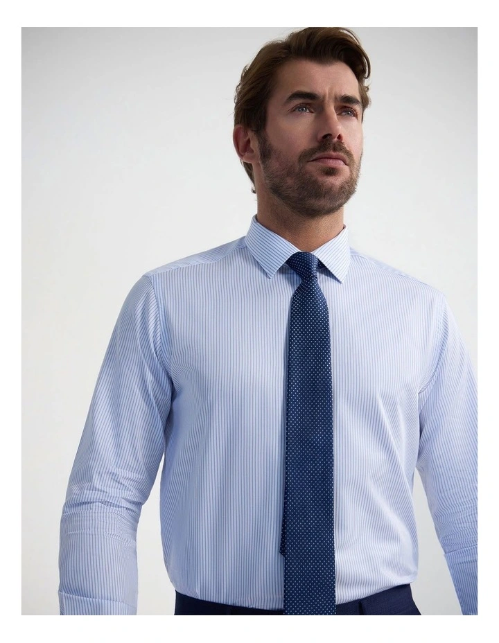 Beckton Slim Fit Cotton Shirt in Sky Blue Stripe image 2