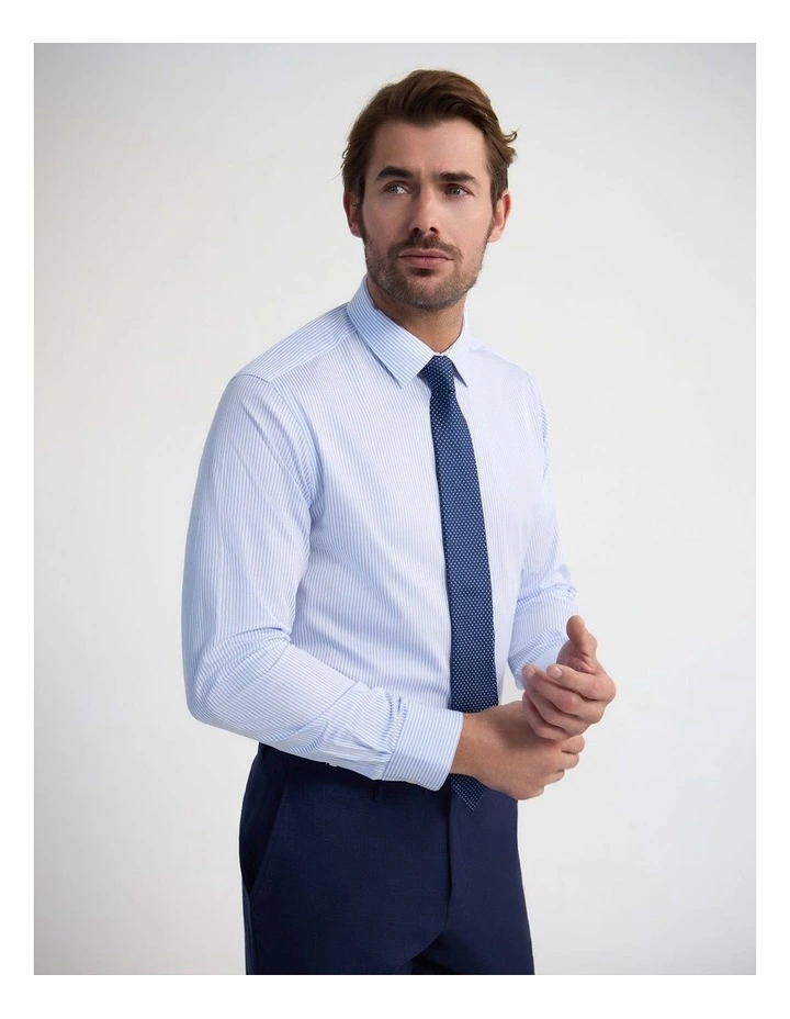 Beckton Slim Fit Cotton Shirt in Sky Blue Stripe image 3