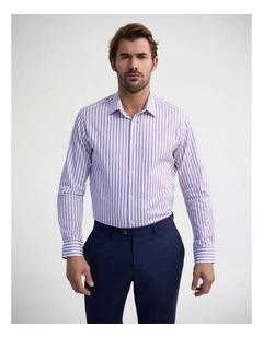 Beckton Slim Fit Cotton Luxury Shirt in Purple Stripe