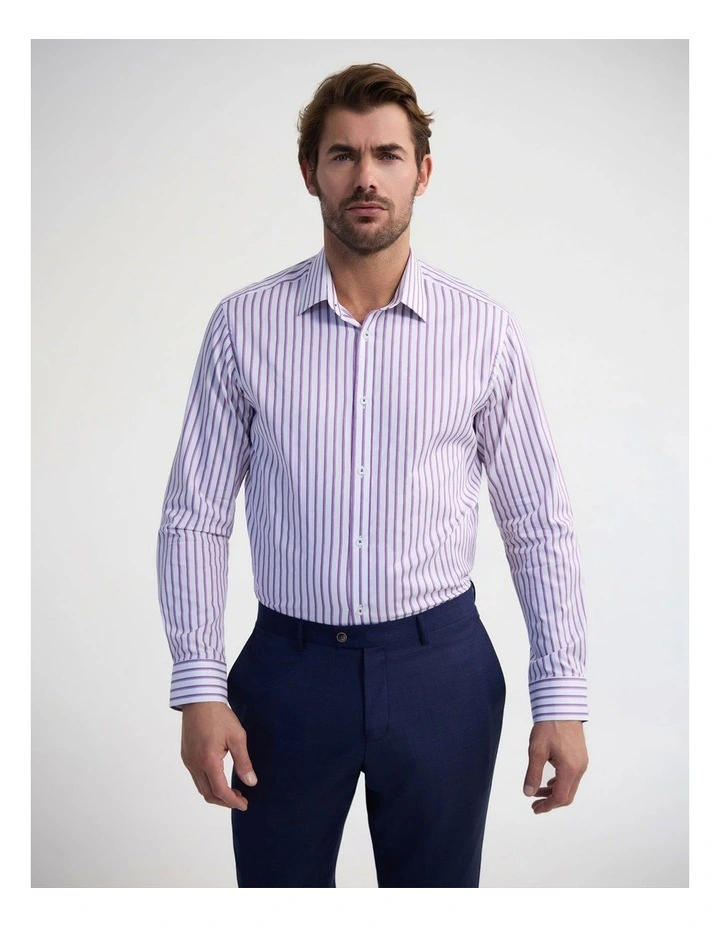 Beckton Slim Fit Cotton Luxury Shirt in Purple Stripe image 1