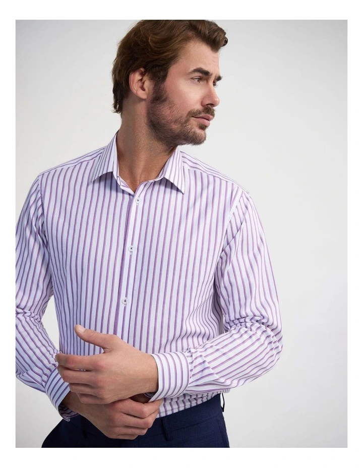 Beckton Slim Fit Cotton Luxury Shirt in Purple Stripe image 2