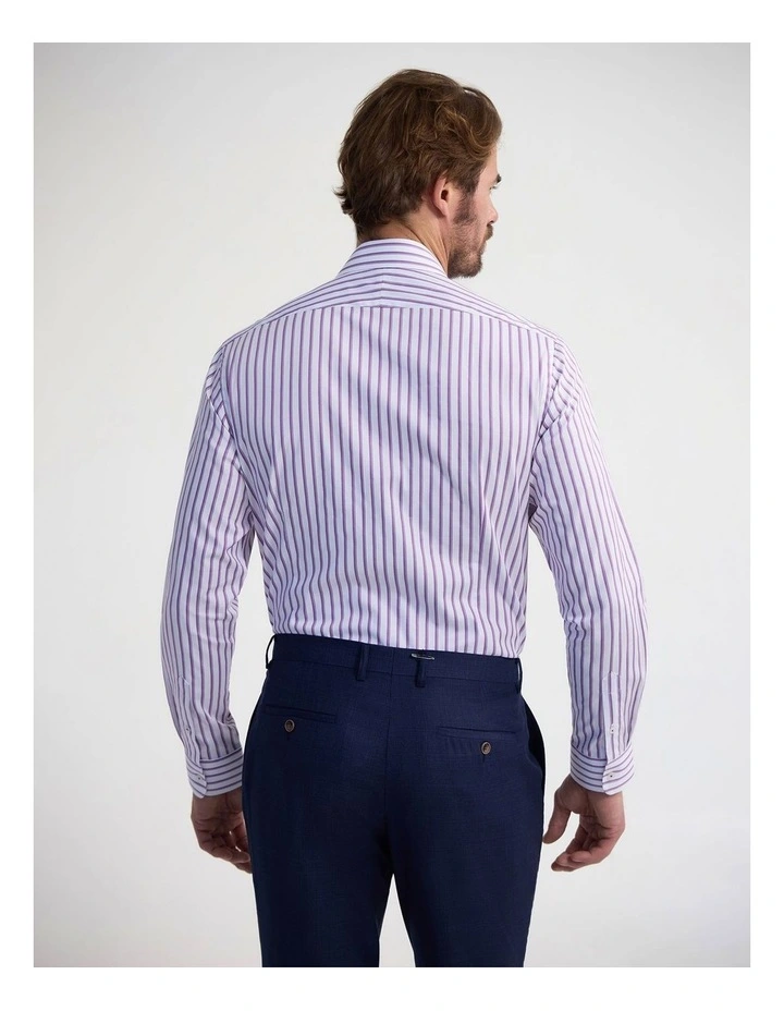 Beckton Slim Fit Cotton Luxury Shirt in Purple Stripe image 4