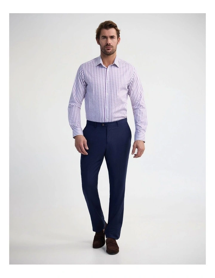 Beckton Slim Fit Cotton Luxury Shirt in Purple Stripe image 5