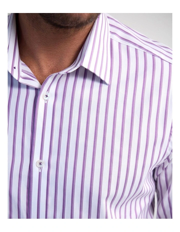 Beckton Slim Fit Cotton Luxury Shirt in Purple Stripe image 6