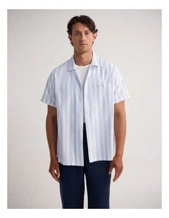 Griffin Cotton Short Sleeve Luxury Shirt in Blue Stripe
