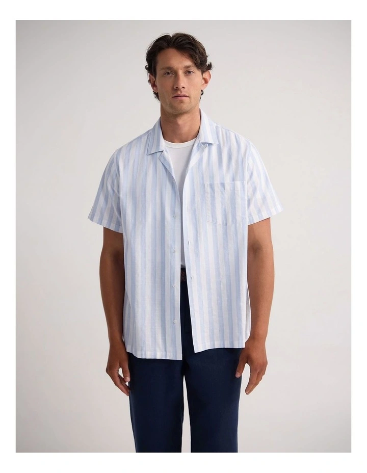 Griffin Cotton Short Sleeve Luxury Shirt in Blue Stripe image 1