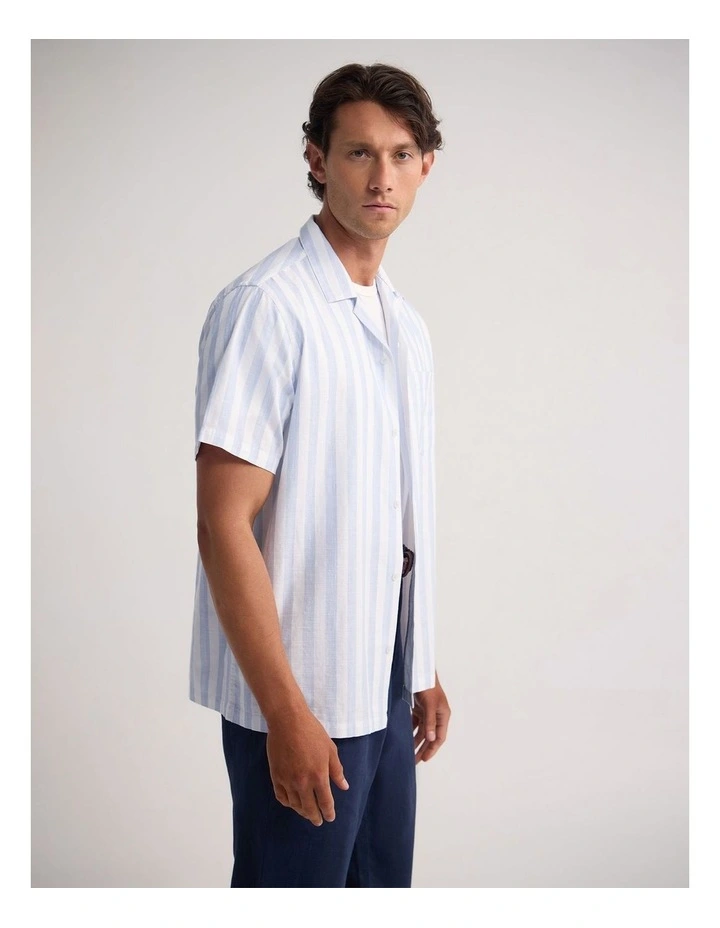Griffin Cotton Short Sleeve Luxury Shirt in Blue Stripe image 3