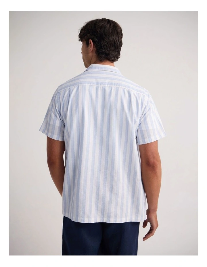 Griffin Cotton Short Sleeve Luxury Shirt in Blue Stripe image 4