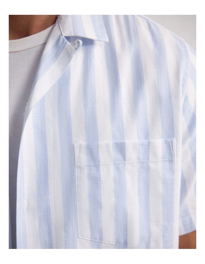 Griffin Cotton Short Sleeve Luxury Shirt in Blue Stripe image 6