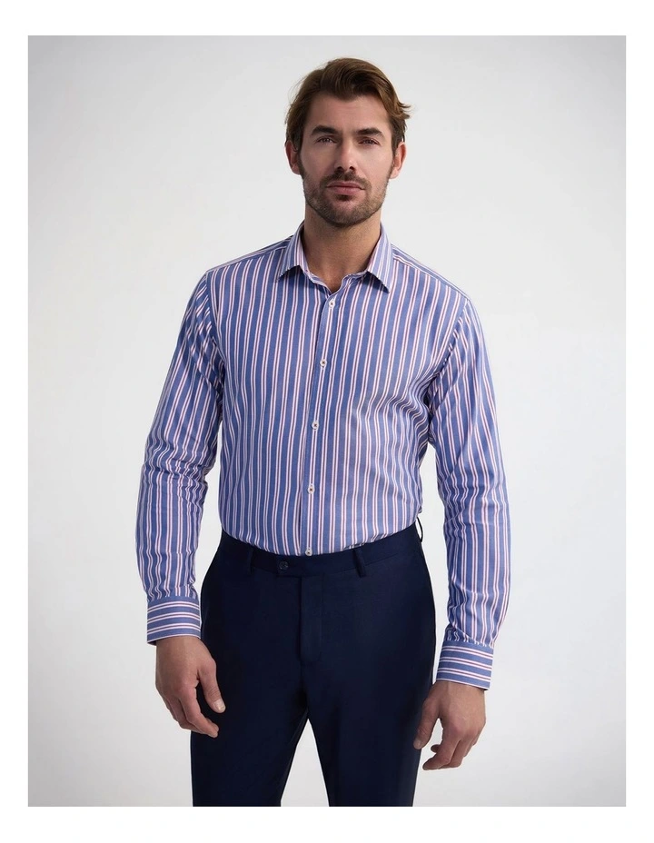 Beckton Slim Fit Cotton Luxury Shirt in Blue Stripe image 1