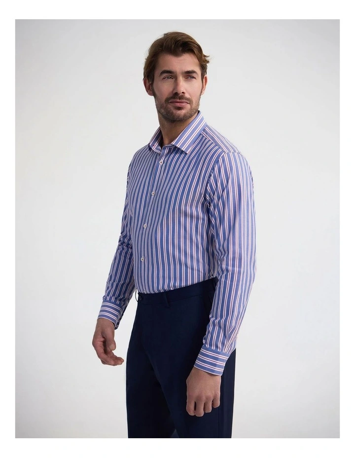 Beckton Slim Fit Cotton Luxury Shirt in Blue Stripe image 3