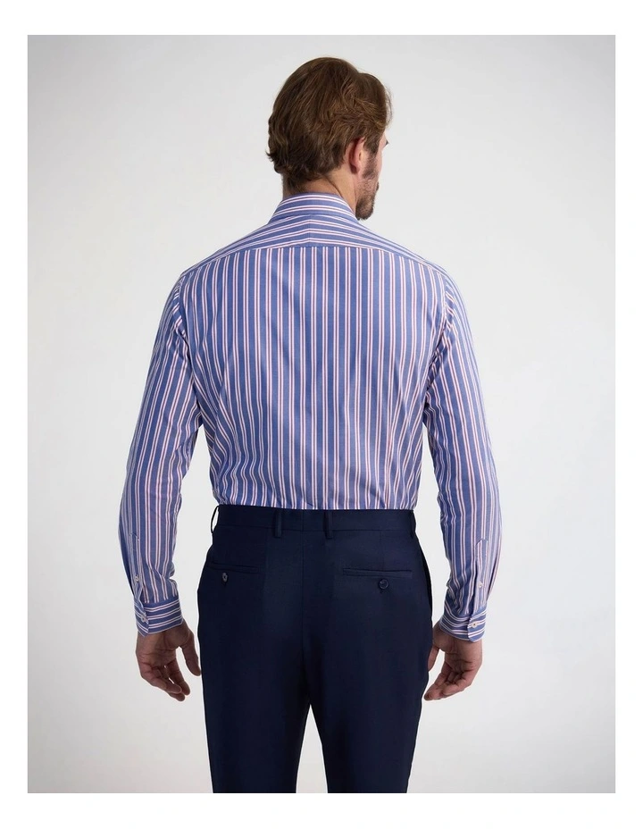 Beckton Slim Fit Cotton Luxury Shirt in Blue Stripe image 4