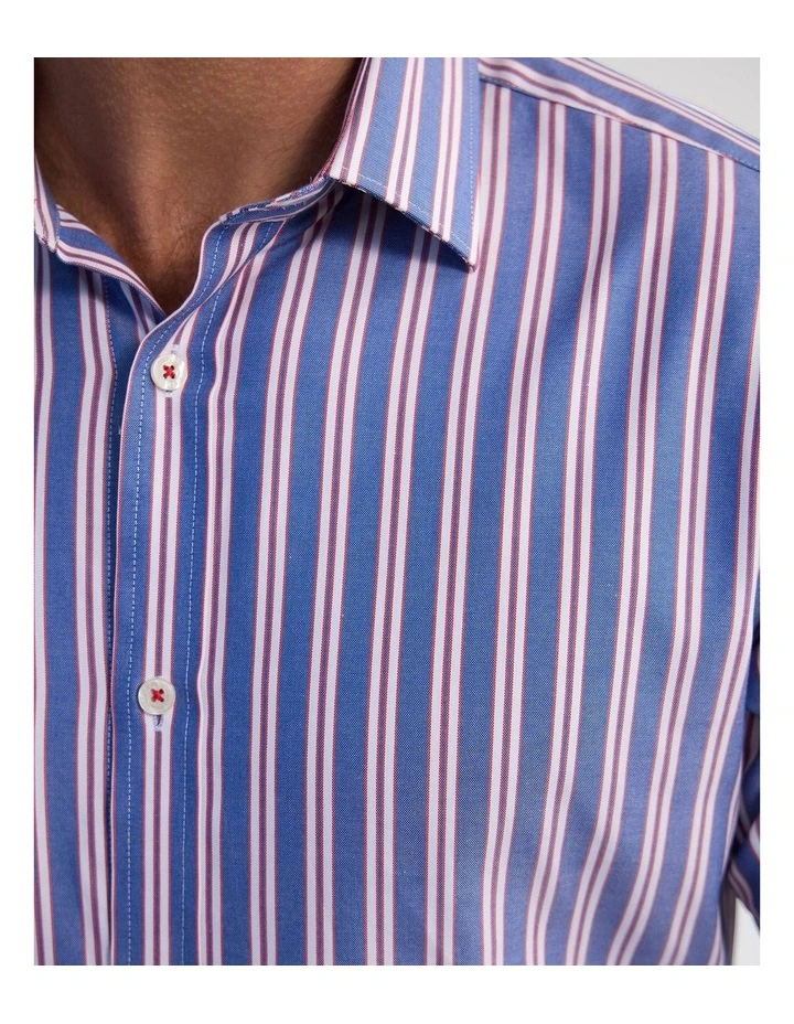 Beckton Slim Fit Cotton Luxury Shirt in Blue Stripe image 6