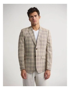 Milton Linen Cotton Check Blazer in Brown Check