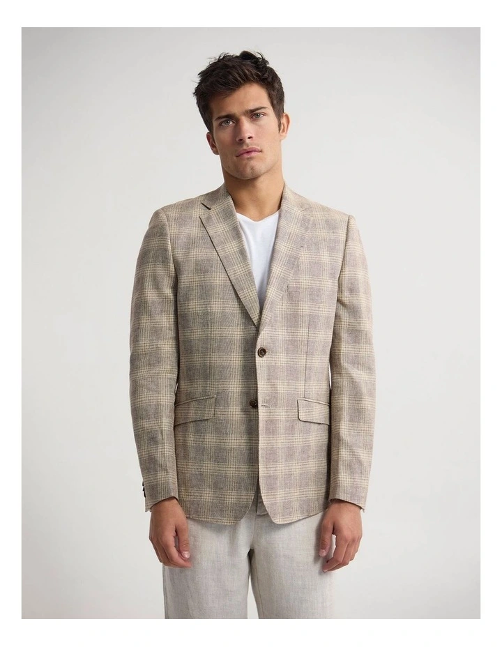 Milton Linen Cotton Check Blazer in Brown Check image 1