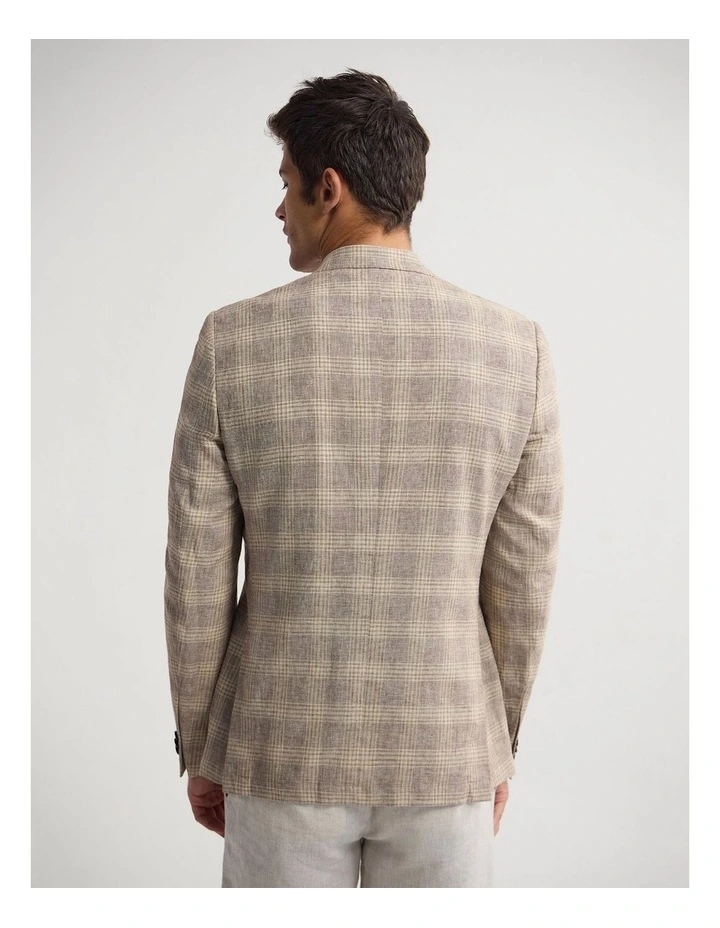 Milton Linen Cotton Check Blazer in Brown Check image 3