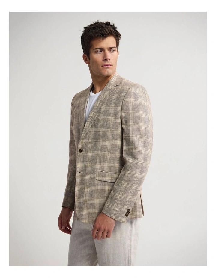 Milton Linen Cotton Check Blazer in Brown Check image 4