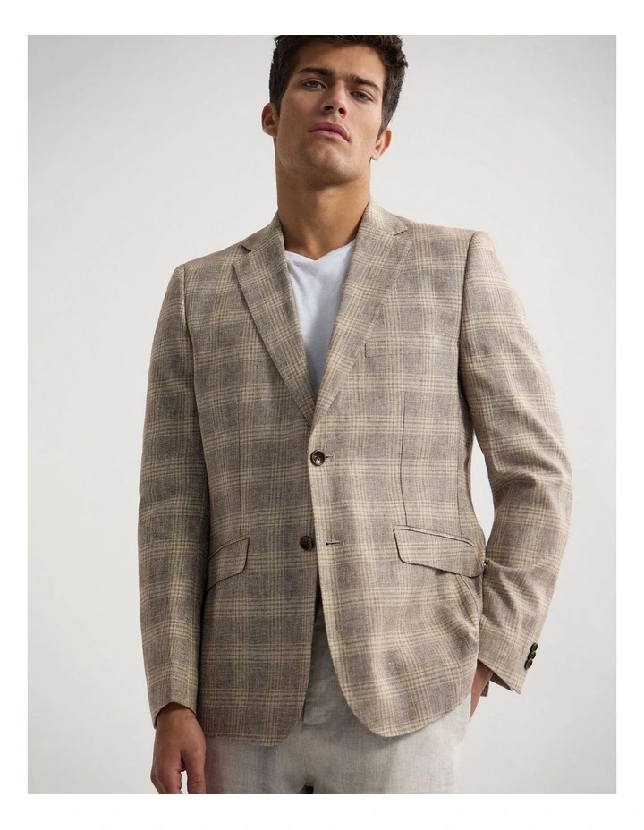 Milton Linen Cotton Check Blazer in Brown Check image 5