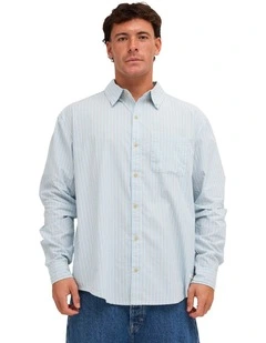 Button Down Long Sleeve Shirt In Classic Stripes Blue
