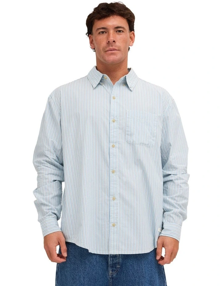 Button Down Long Sleeve Shirt In Classic Stripes Blue image 1