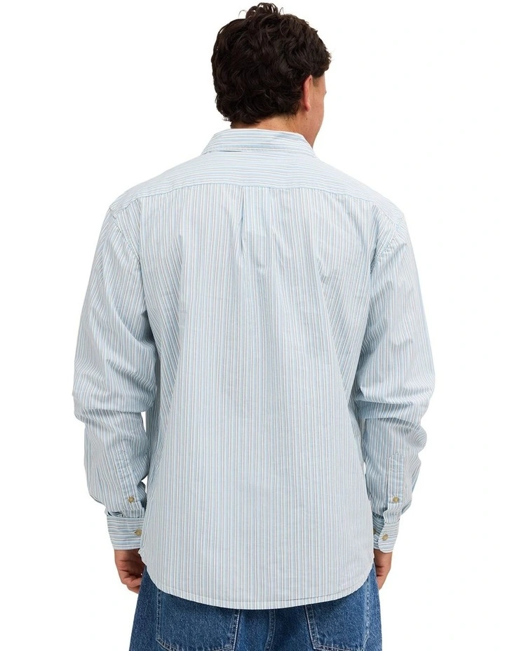 Button Down Long Sleeve Shirt In Classic Stripes Blue image 2