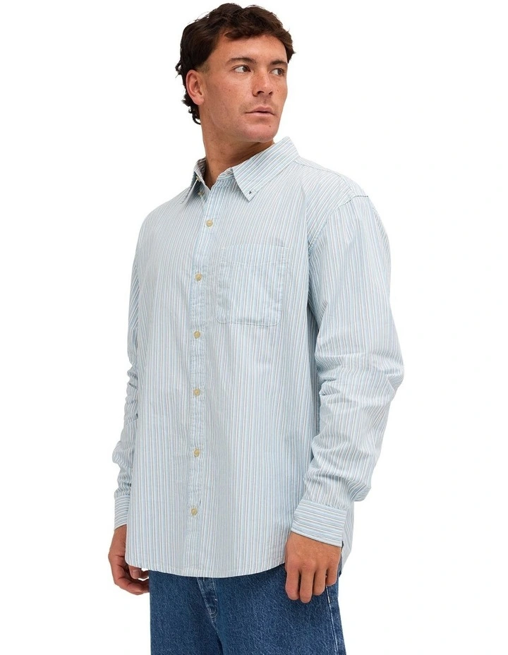 Button Down Long Sleeve Shirt In Classic Stripes Blue image 3