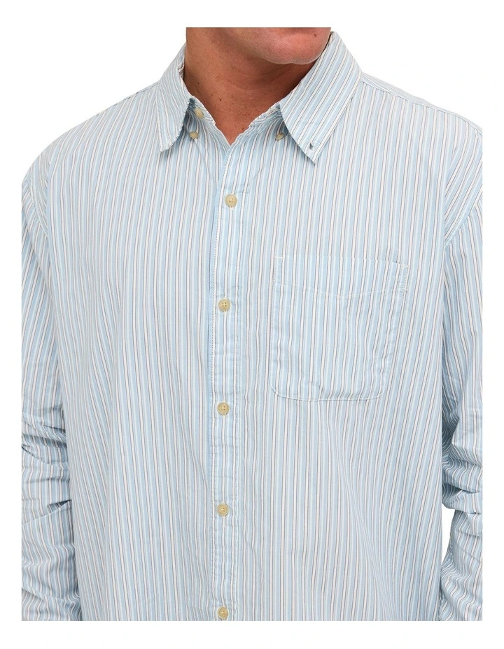 Button Down Long Sleeve Shirt In Classic Stripes Blue image 4