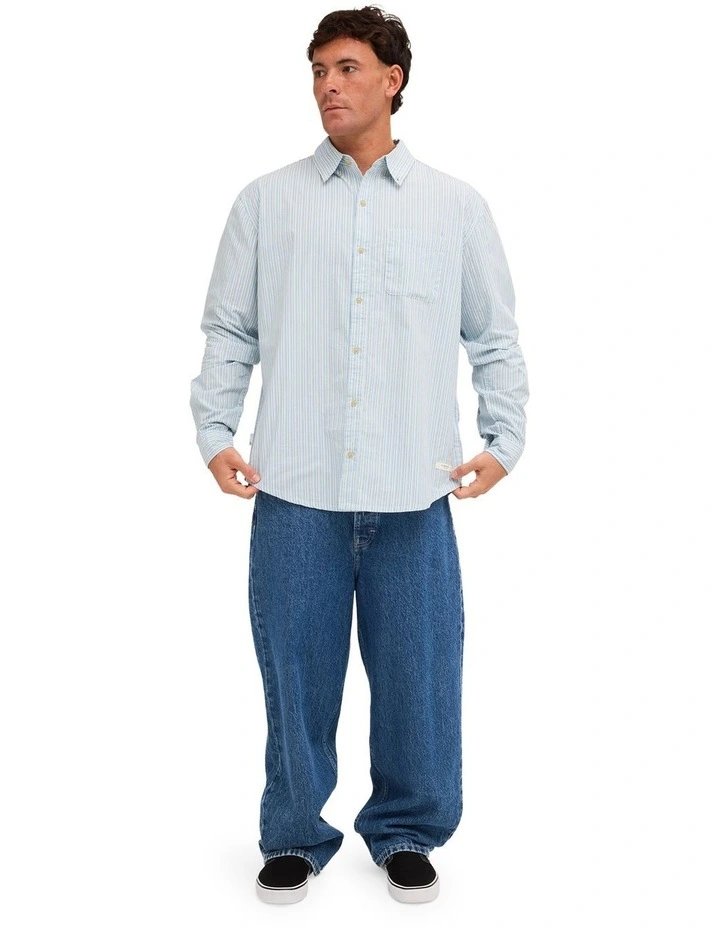 Button Down Long Sleeve Shirt In Classic Stripes Blue image 5