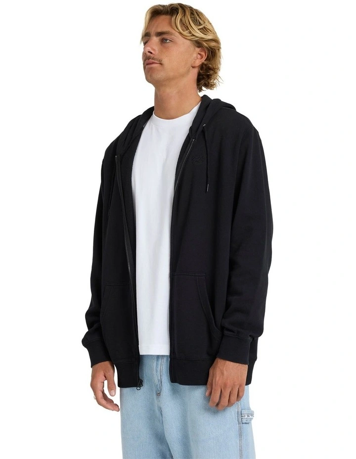 Premium Wave Wash Zip Up Hoodie in Black image 3