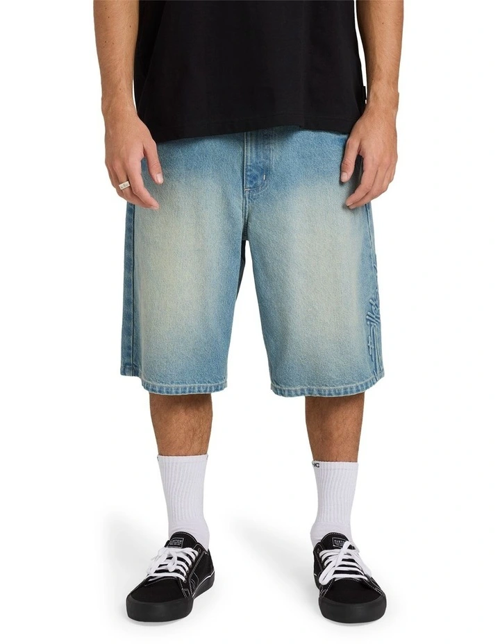 Script Smoko Denim Shorts 22 Inch in Sun Faded Indigo image 1