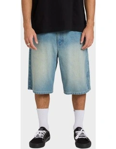Script Smoko Denim Shorts 22 Inch in Sun Faded Indigo
