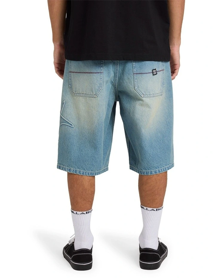 Script Smoko Denim Shorts 22 Inch in Sun Faded Indigo image 2