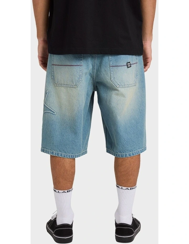 Script Smoko Denim Shorts 22 Inch in Sun Faded Indigo image 2