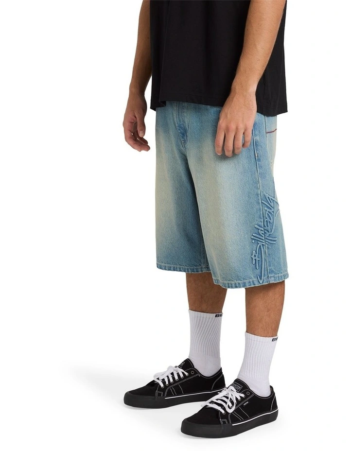 Script Smoko Denim Shorts 22 Inch in Sun Faded Indigo image 3