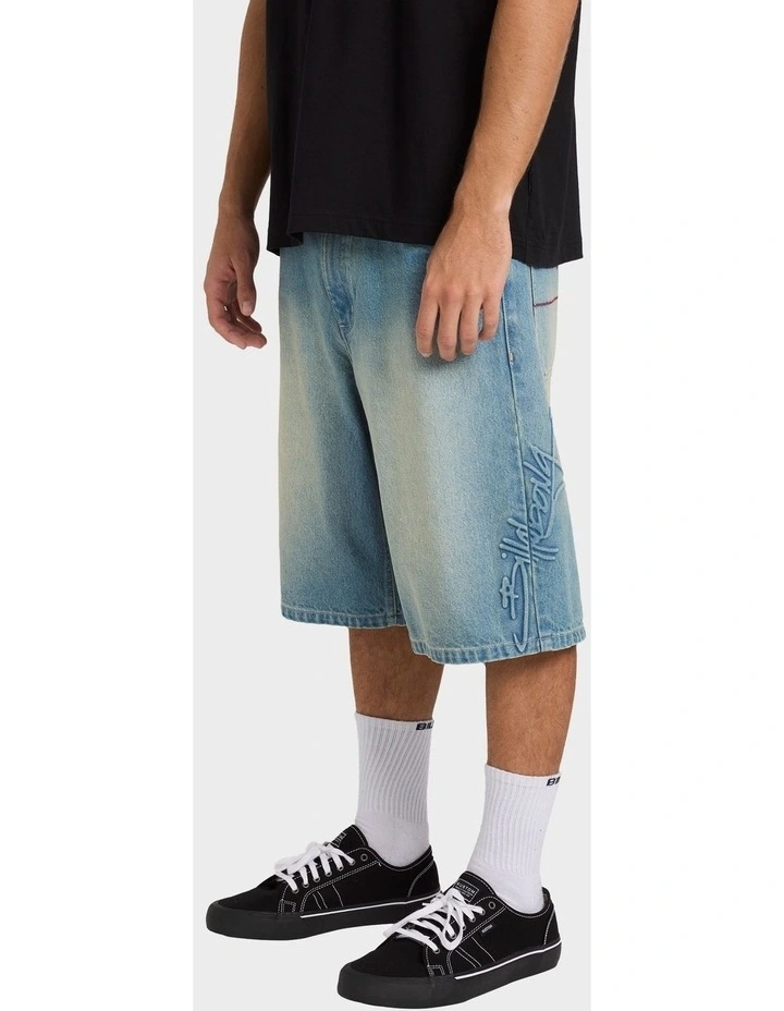 Script Smoko Denim Shorts 22 Inch in Sun Faded Indigo image 3