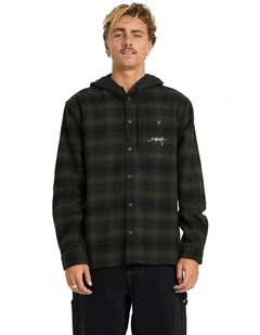 Baja Surf Hooded Flannel Shirt in Black