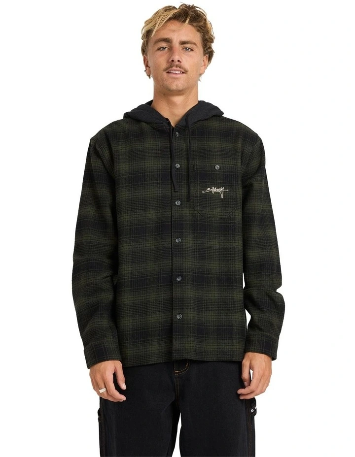 Baja Surf Hooded Flannel Shirt in Black image 1