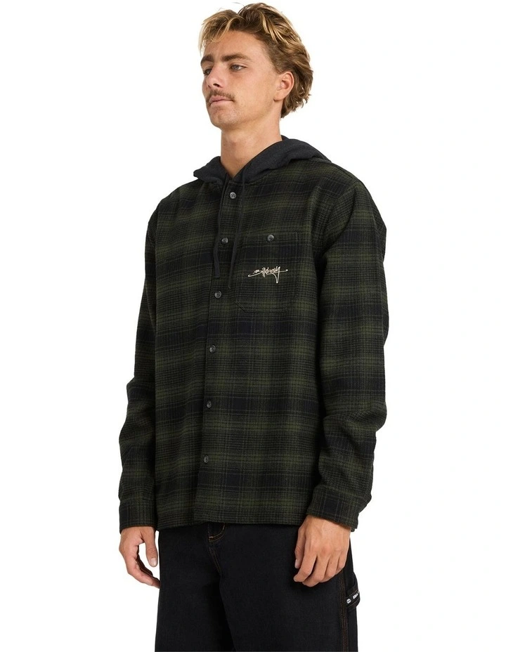 Baja Surf Hooded Flannel Shirt in Black image 3