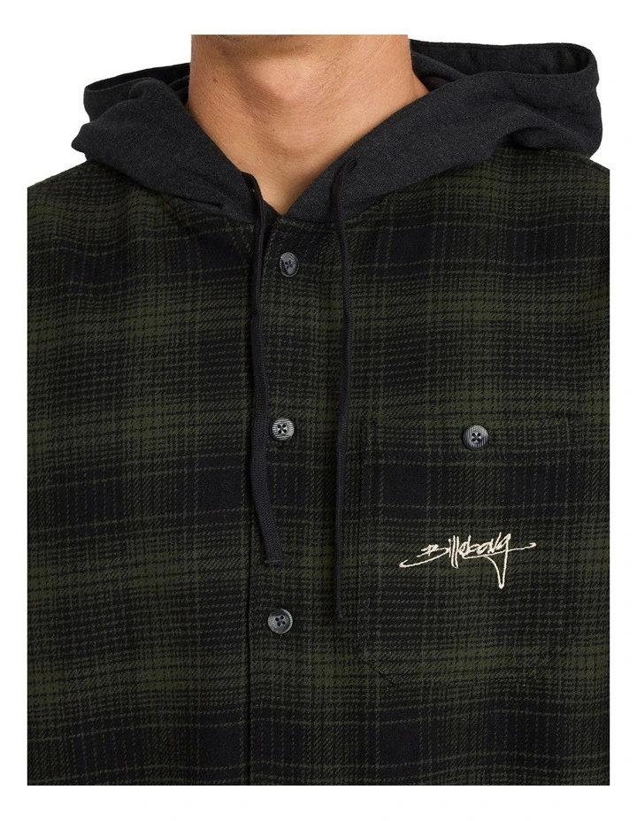 Baja Surf Hooded Flannel Shirt in Black image 4