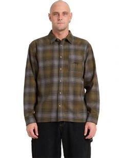 Script Long Sleeve Flannel Shirt Olive