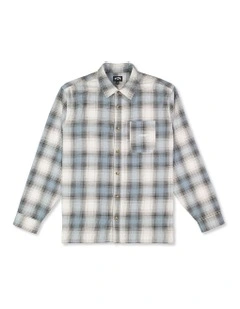 Script Long Sleeve Flannel Shirt Washed Blue