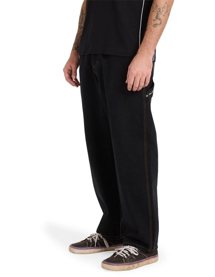 Smoko Baggy Denim Pants in Washed Black image 3