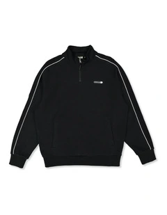 Spec Panelled 1/4 Zip Mock Neck Fleece Top Black
