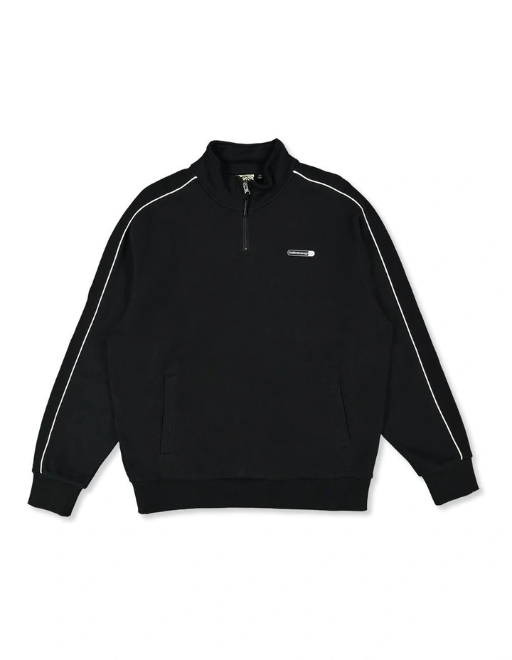 Spec Panelled 1/4 Zip Mock Neck Fleece Top Black image 1
